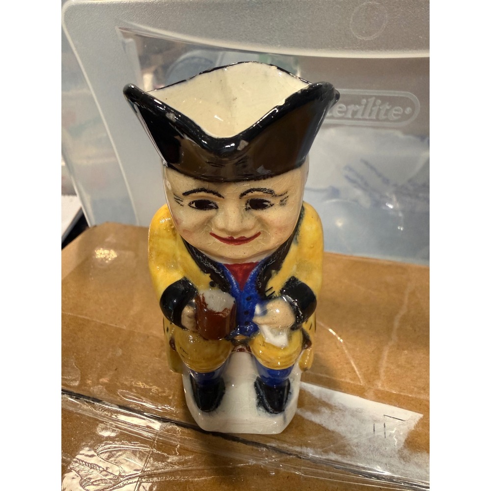 Vintage Toby Jug Creamer Pitcher Ceramic character Yellow Coat Tricorn Hat 4"